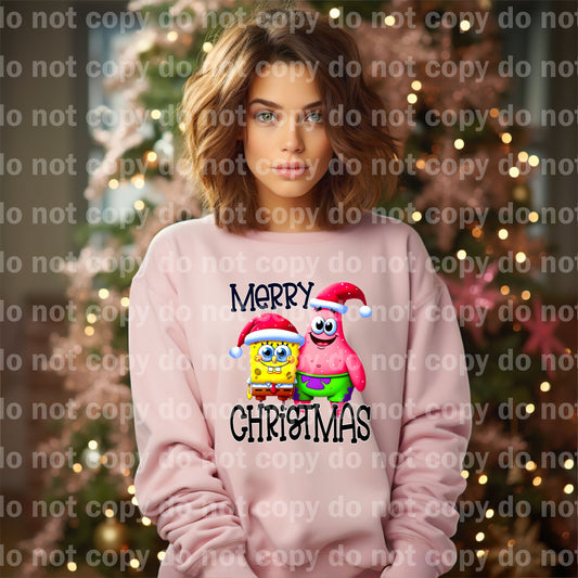 Merry Christmas Yellow Sponge And Pink Starfish Dream Print or Sublimation Print