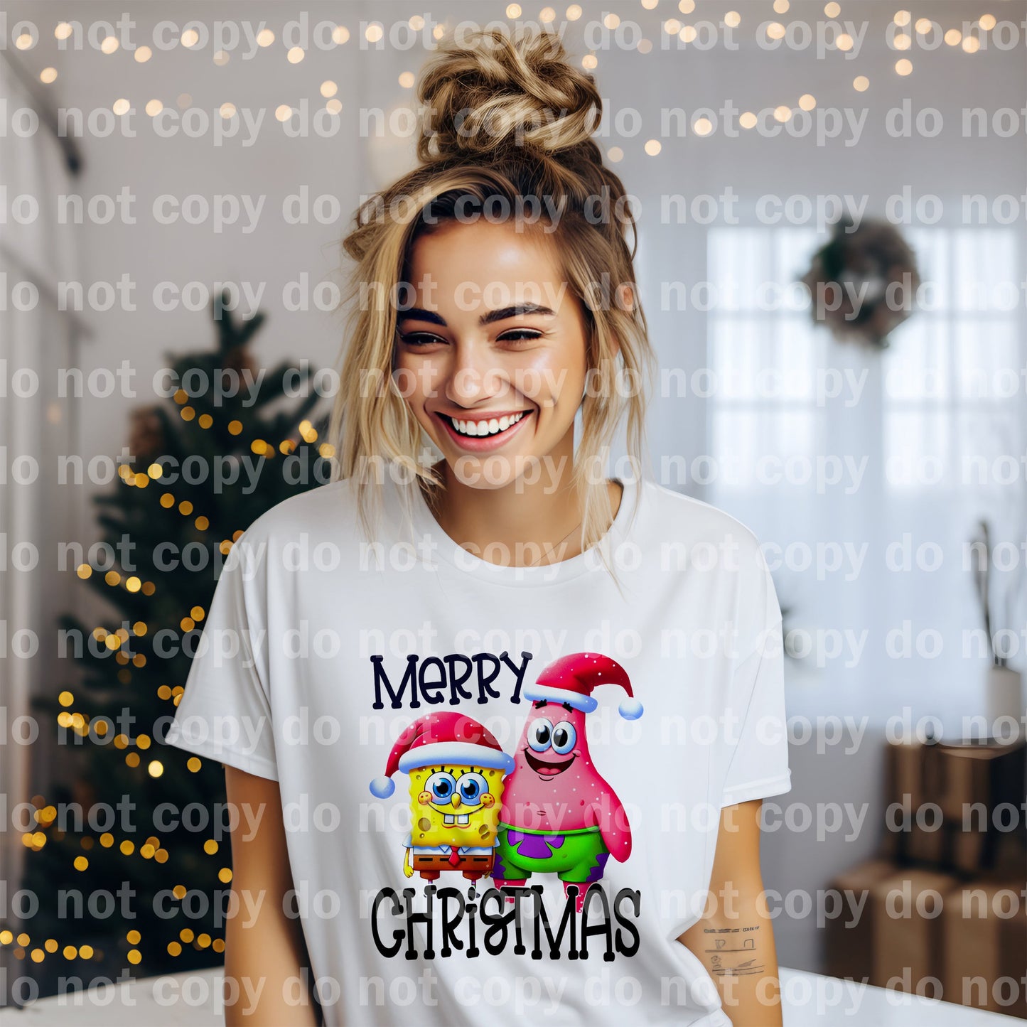 Merry Christmas Yellow Sponge And Pink Starfish Dream Print or Sublimation Print