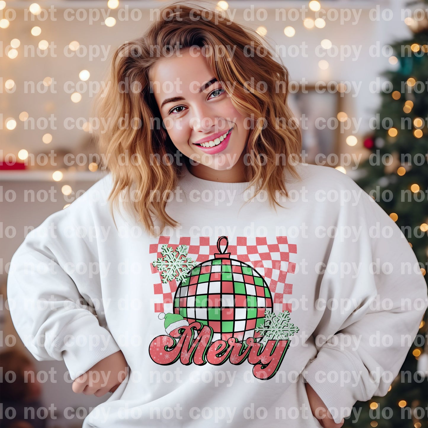 Merry Checkered Disco Ball with Pocket Option Dream Print or Sublimation Print