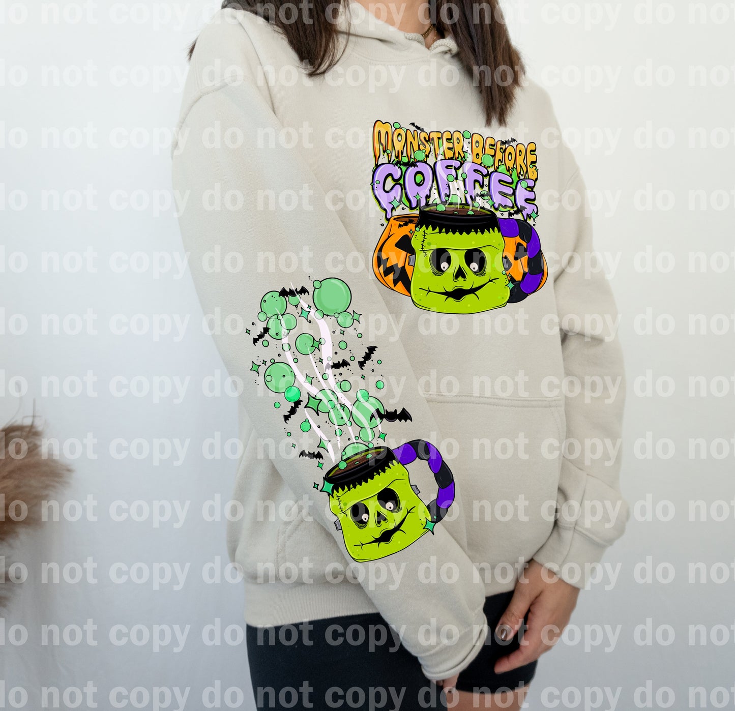 Monster Before Coffee with Optional Sleeve Design Dream Print or Sublimation Print