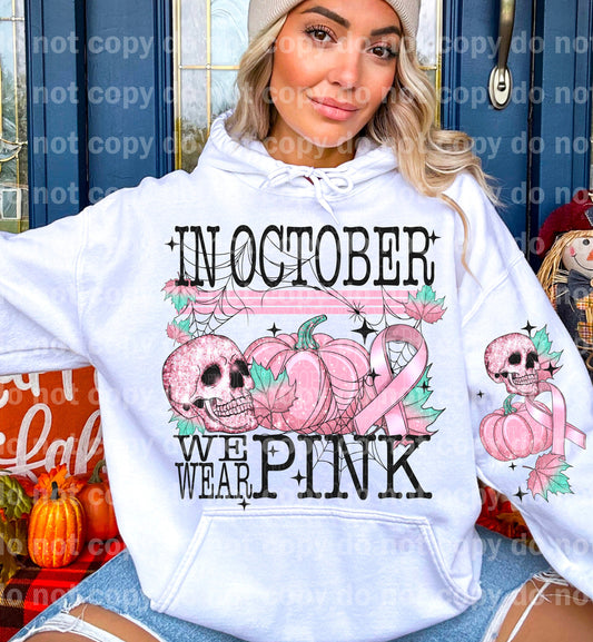 In October We Wear Pink Skull with Optional Sleeve Design Dream Print or Sublimation Print