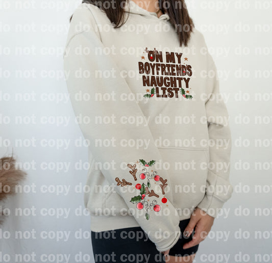 On My Boyfriend's Naughty List Faux Embroidered with Optional Sleeve Design Dream Print or Sublimation Print