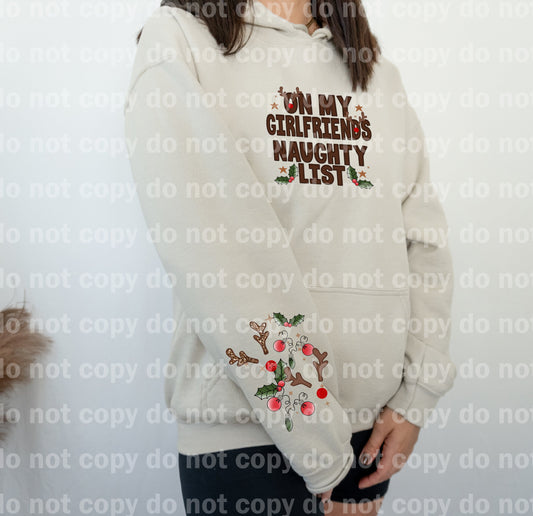 On My Girlfriend's Naughty List Faux Embroidered with Optional Sleeve Design Dream Print or Sublimation Print