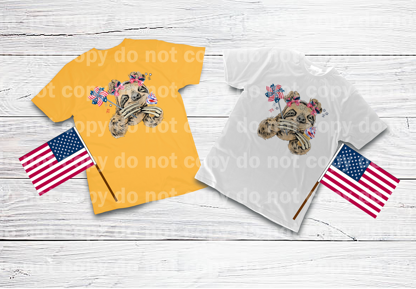 Patriotic Sloth Girl Hair Buns Dream Print or Sublimation Print