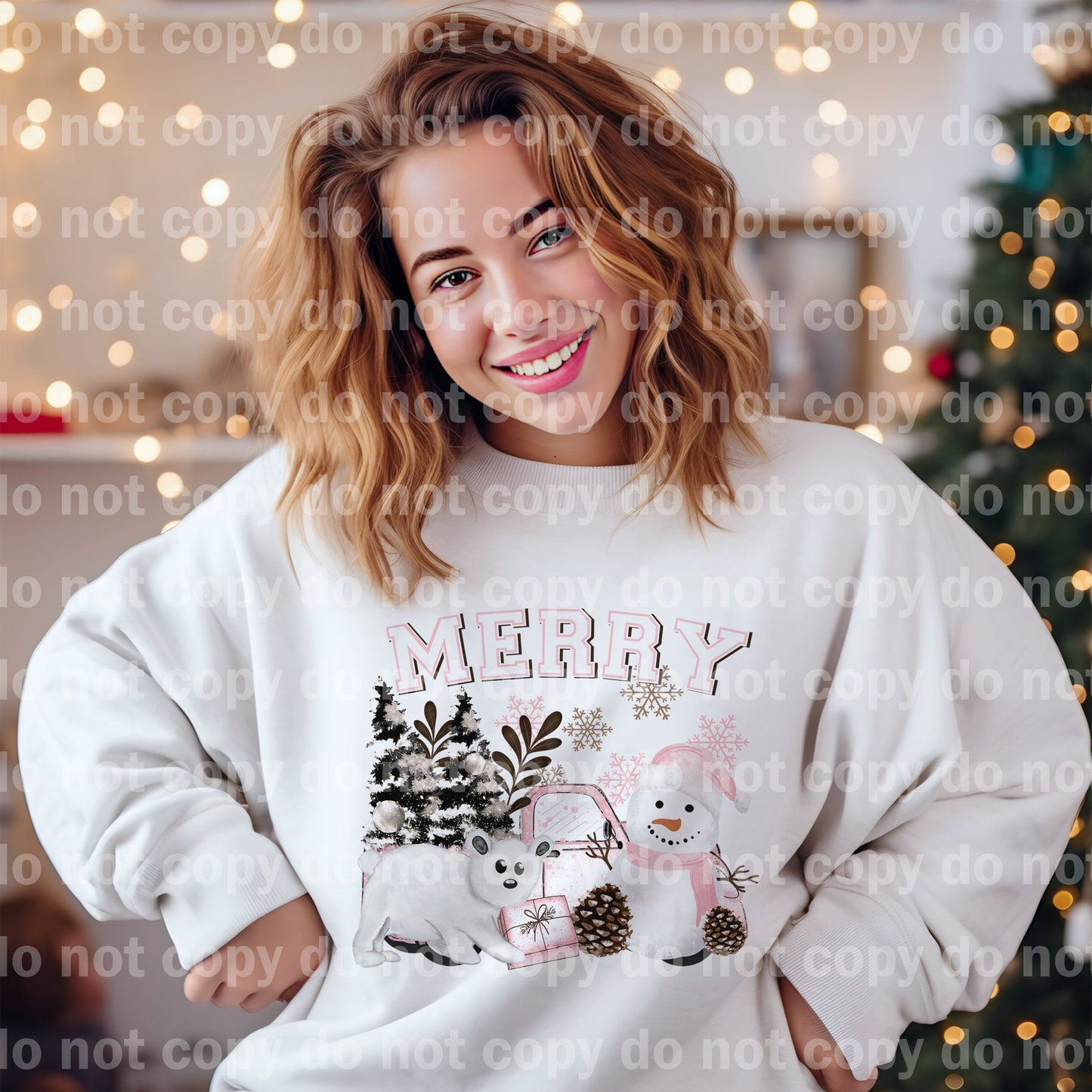 Pink Merry Snowman Deer Dream Print or Sublimation Print