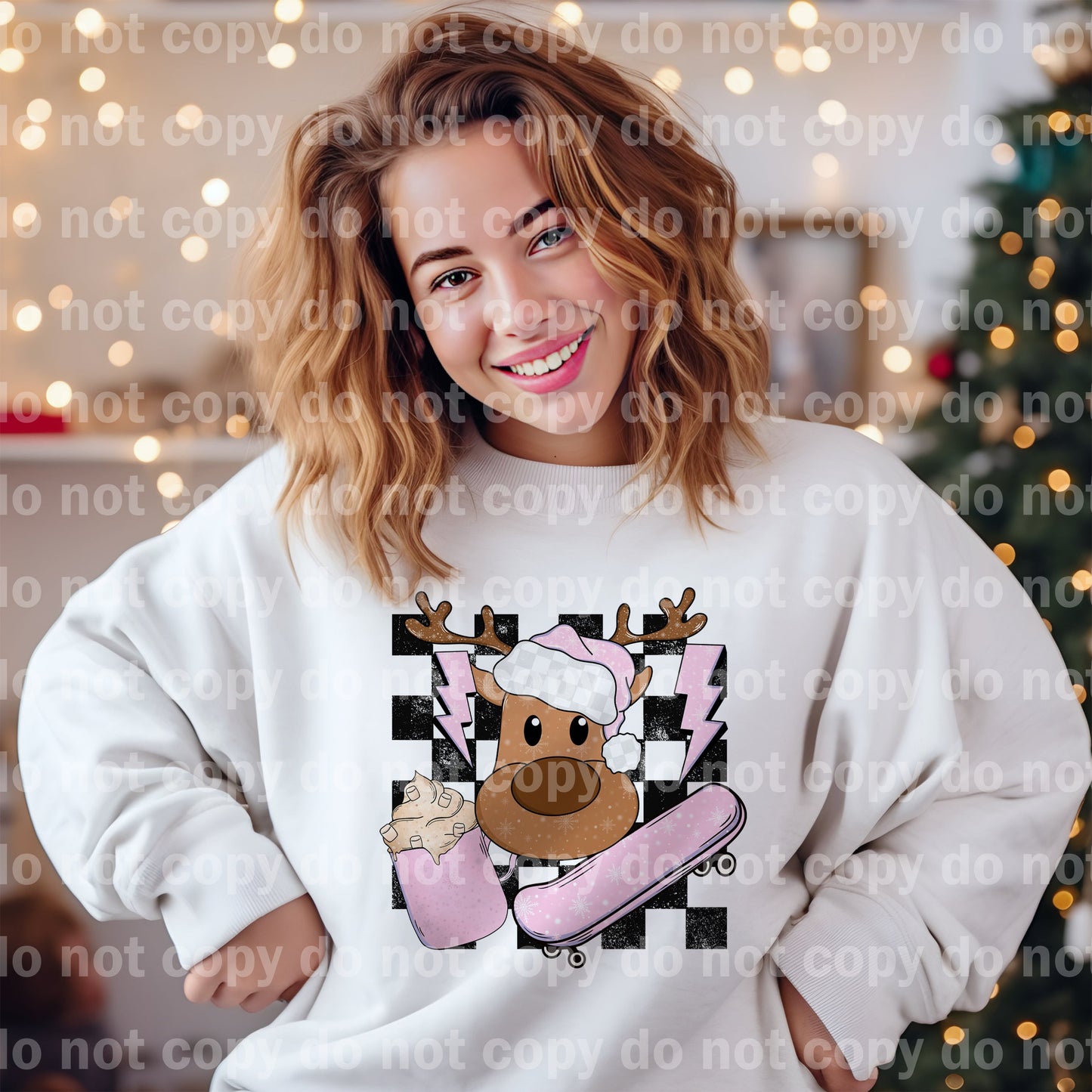 Pink Reindeer Checkered with Pocket Option Dream Print or Sublimation Print