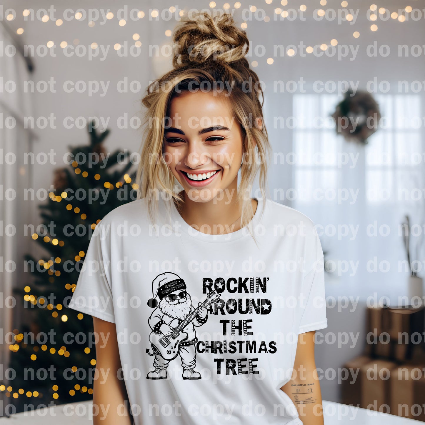 Santa Rockin Around The Christmas Tree Black/White Dream Print or Sublimation Print