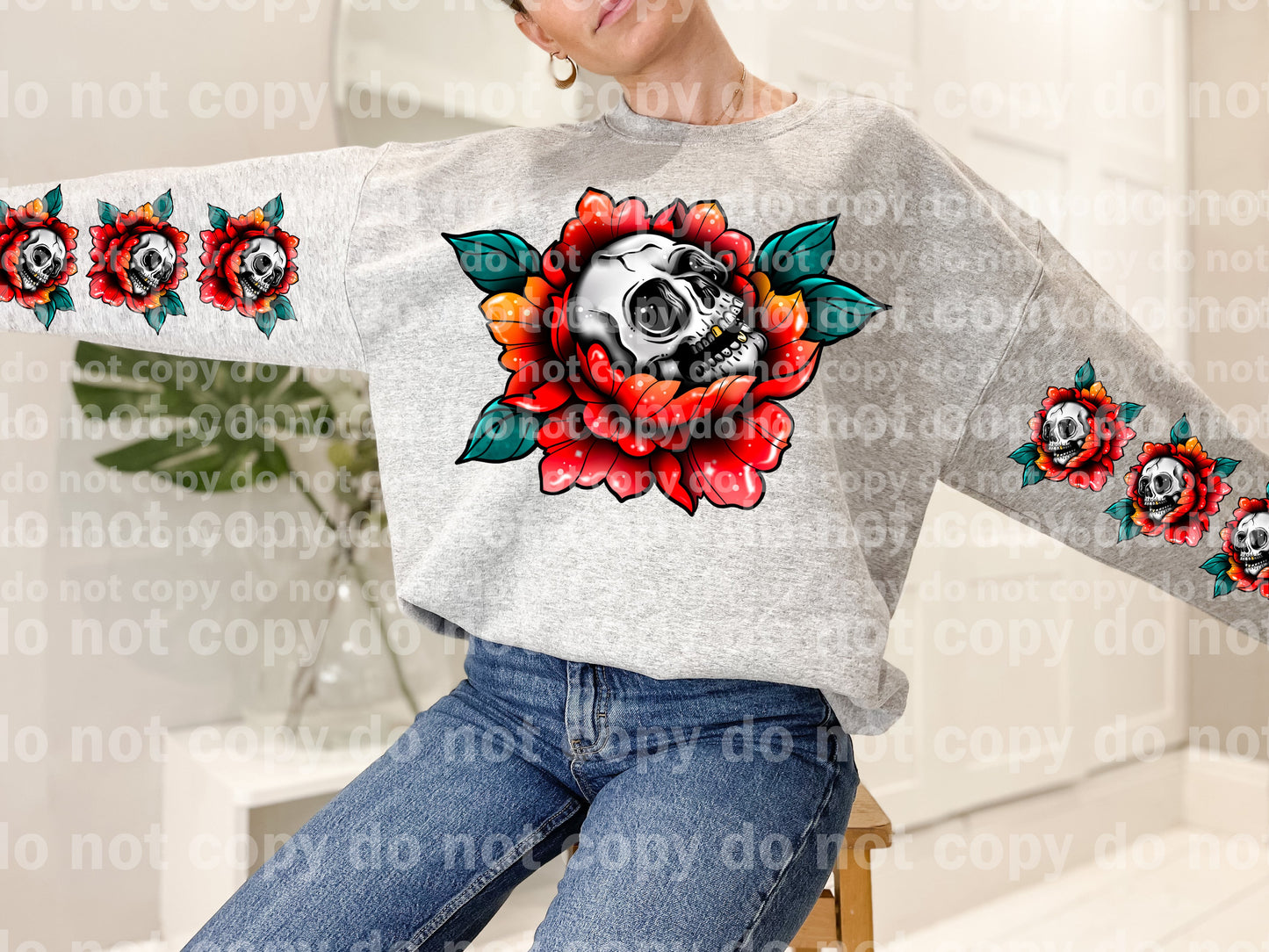 Skull Peonies Red with Optional Two Rows Dream Print or Sublimation Print