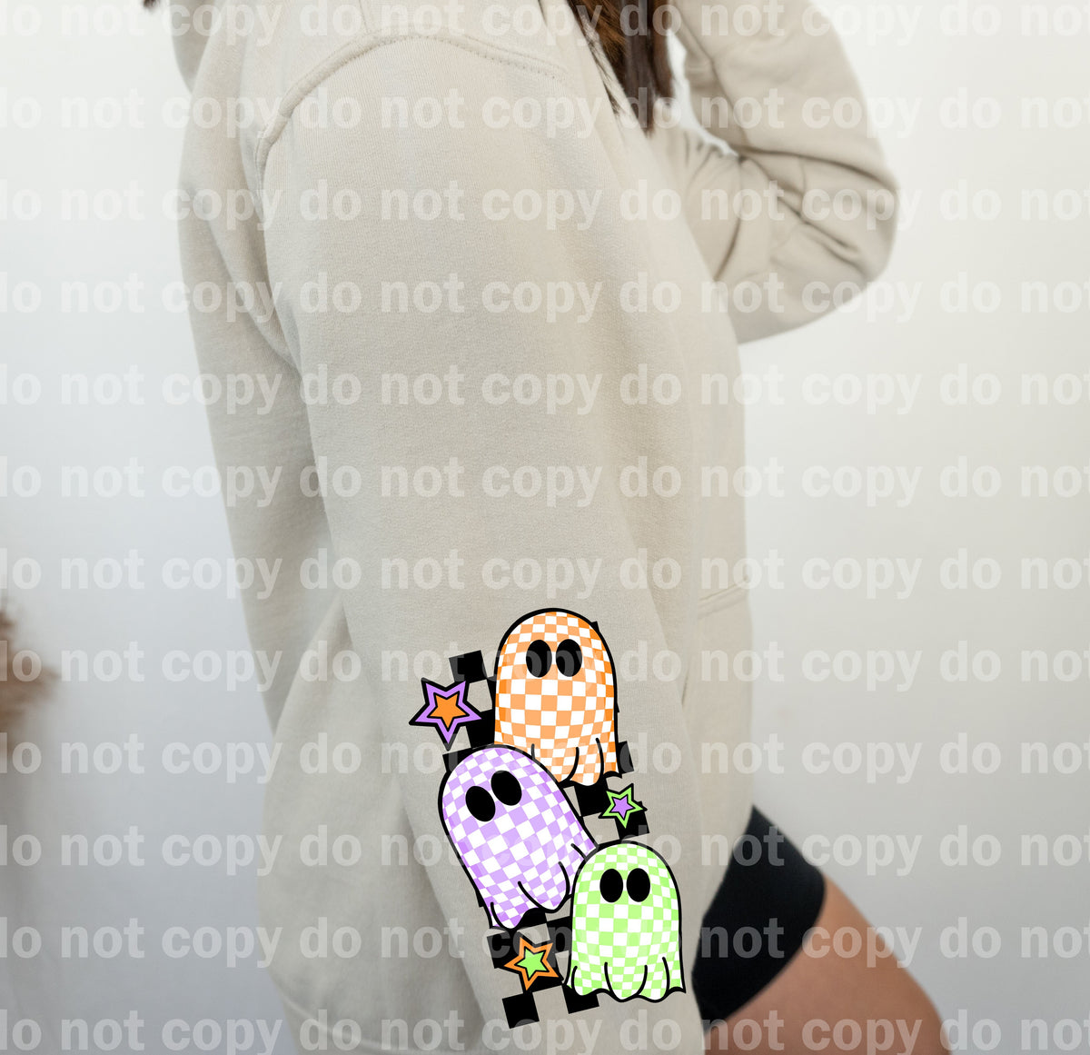 Spooky Check In Spooky Season Checkered Ghosties with Optional Two Rows Sleeve Designs ...