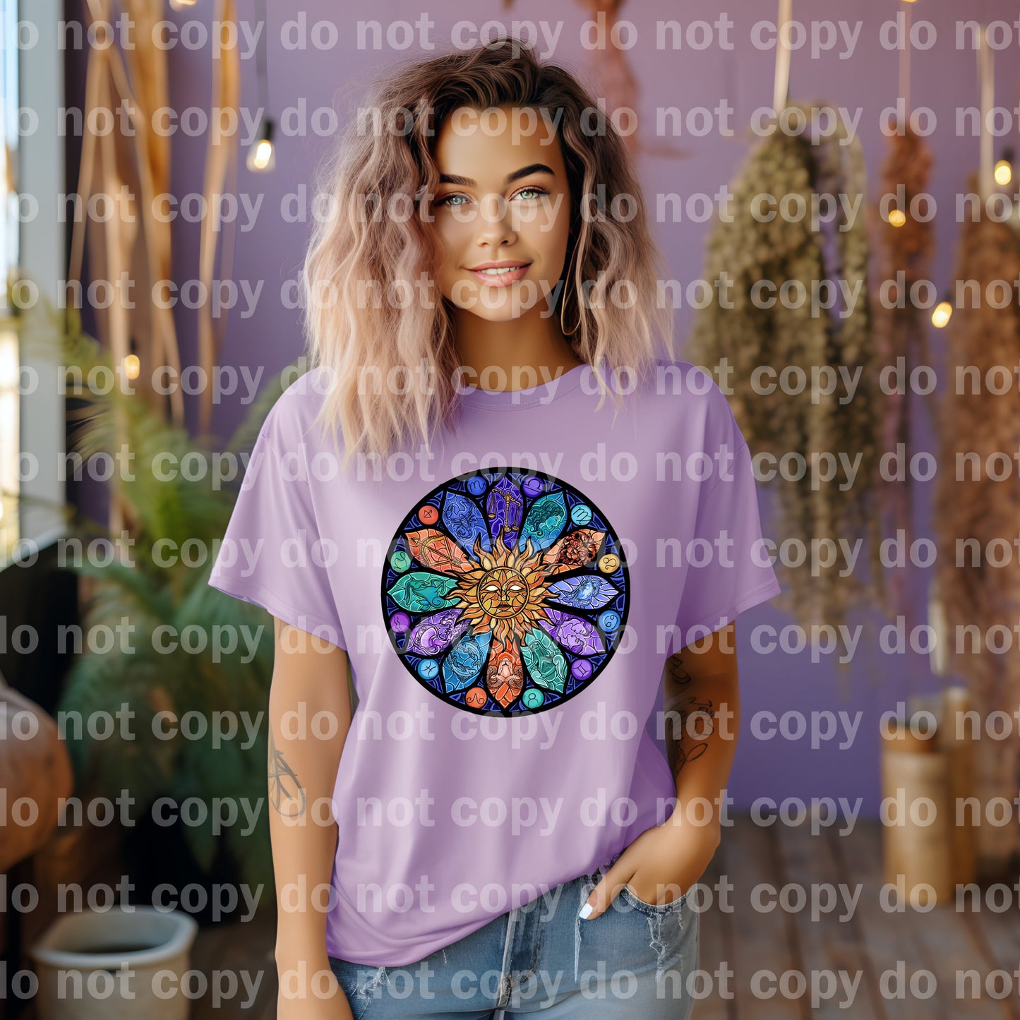 Stained Glass Flower Sun Full Color/Purple Dream Print or Sublimation Print