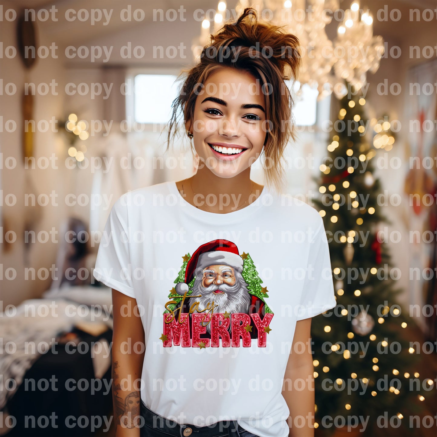 Stay Merry Santa with Optional Sleeve Design Dream Print or Sublimation Print