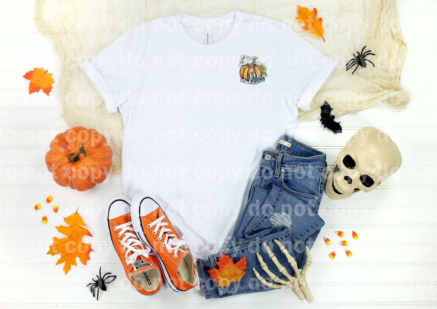 Stay Spooky Pumpkin Skellie Hand Ghost with Pocket Option Dream Print or Sublimation Print