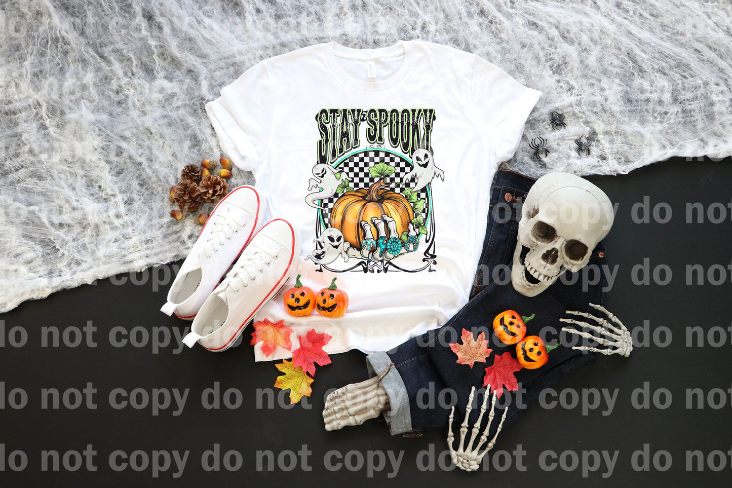 Stay Spooky Pumpkin Skellie Hand Ghost Teal Rings Dream Print or Sublimation Print