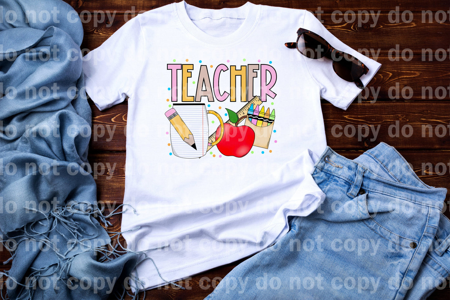 Teacher School Supplies with Optional Two Rows Sleeve Designs Dream Print or Sublimation Print