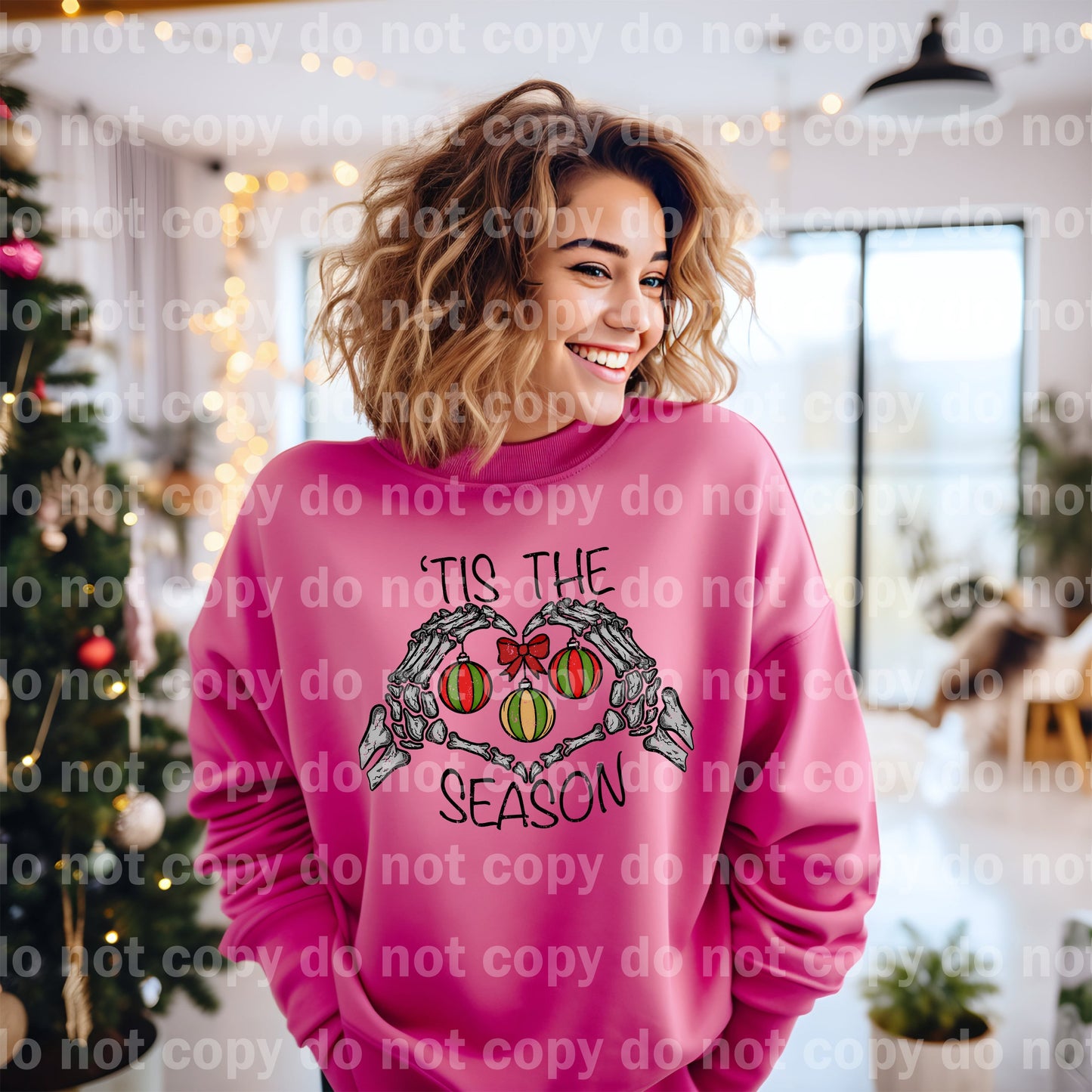Tis The Season Skellie Hand Ornaments Distressed Full Color/One Color with Pocket Option Dream Print or Sublimation Print