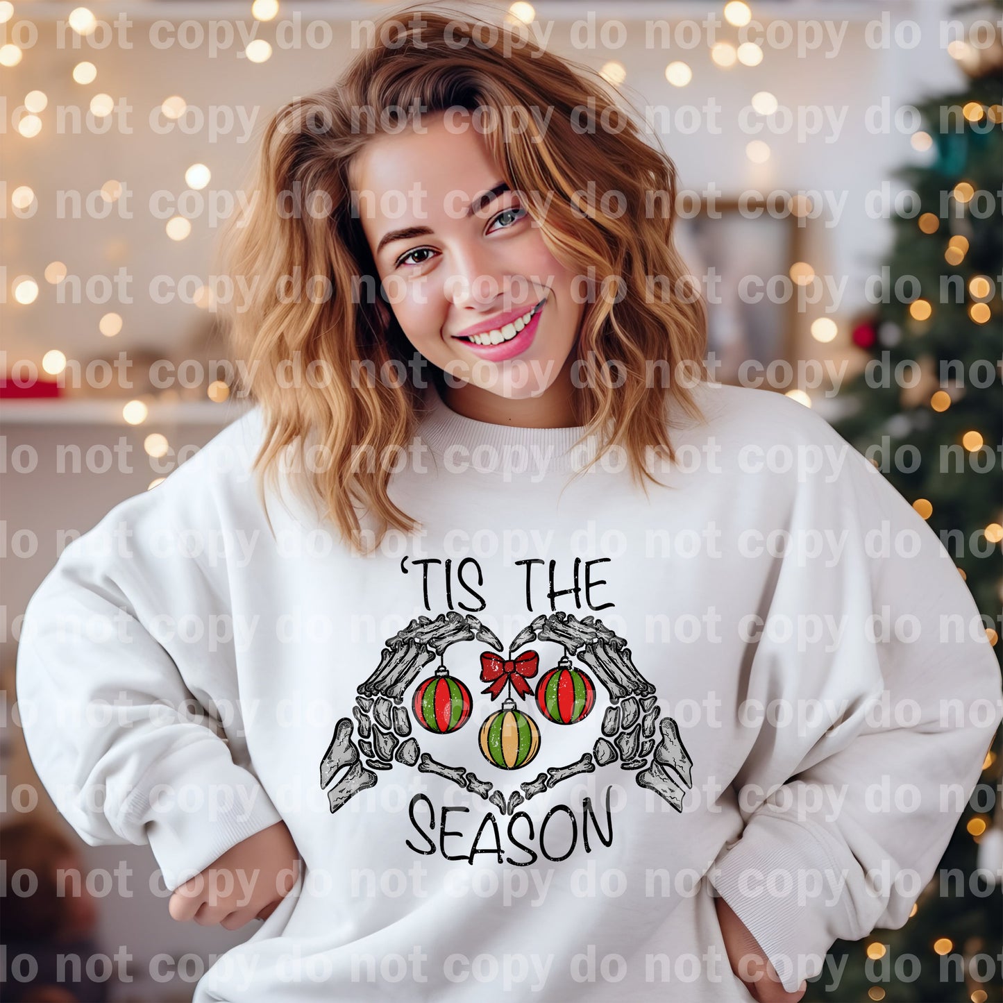 Tis The Season Skellie Hand Ornaments Distressed Full Color/One Color with Pocket Option Dream Print or Sublimation Print