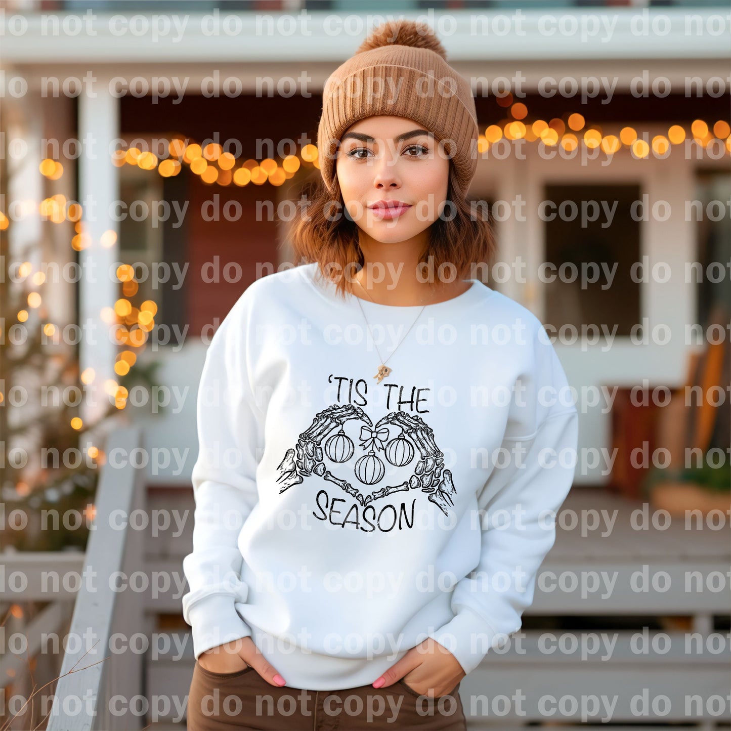 Tis The Season Skellie Hand Ornaments Distressed Full Color/One Color with Pocket Option Dream Print or Sublimation Print