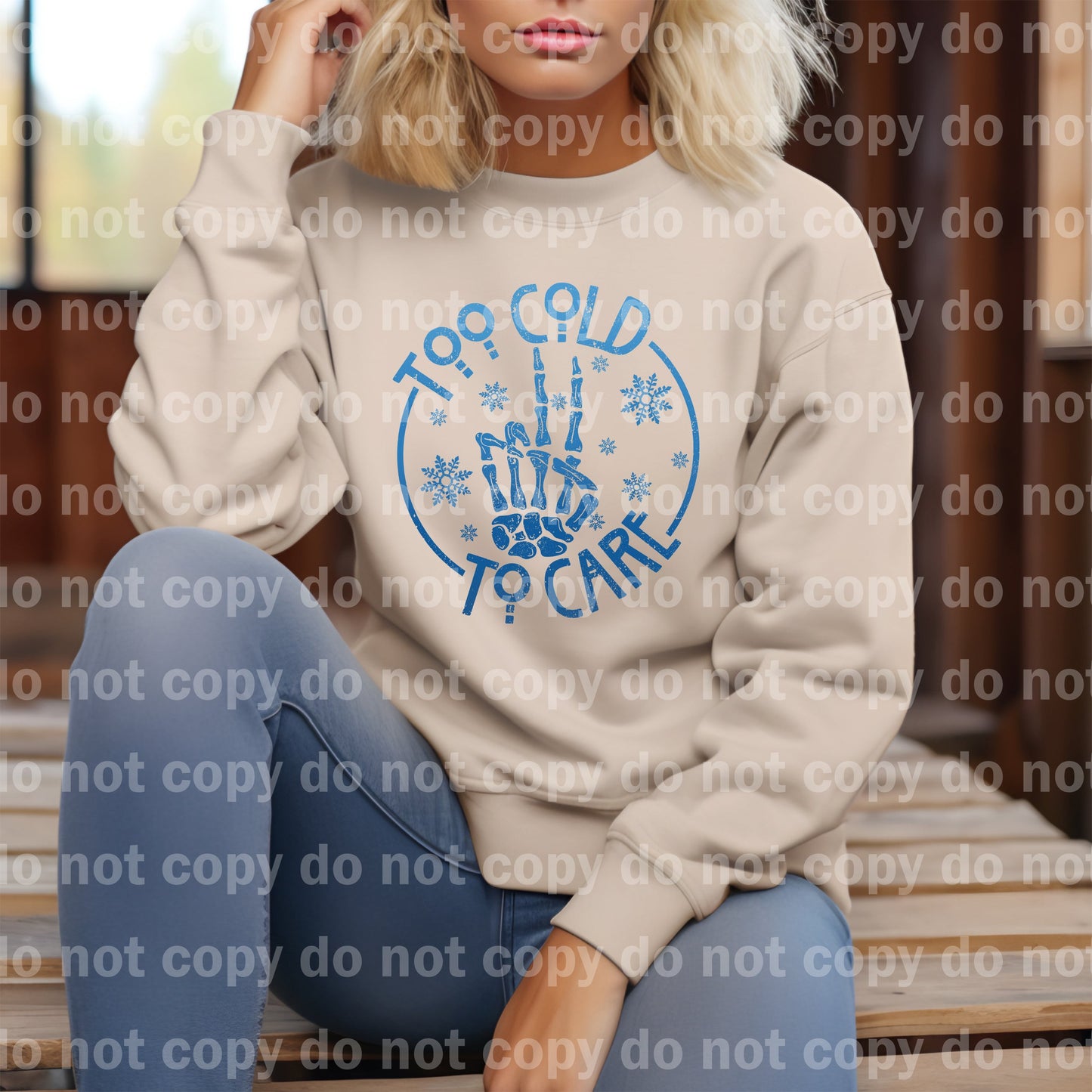 Too Cold To Care Blue Distressed/Non Distressed with Pocket Option Dream Print or Sublimation Print