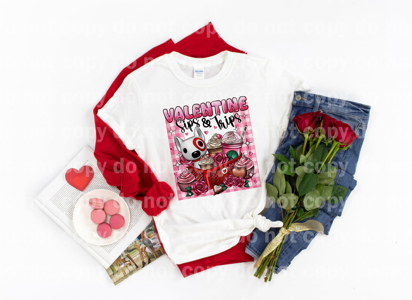 Valentine Sips and Trips Plaid with Optional Sleeve Design Dream Print or Sublimation Print