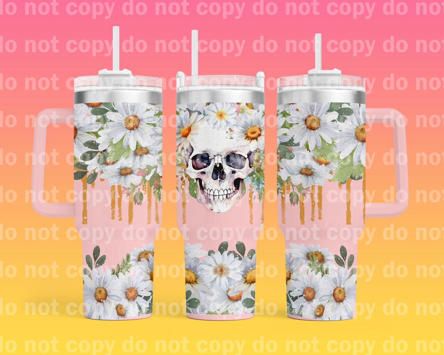 Skull With Daisy Drippy with Bottom Option 40oz Cup Wrap