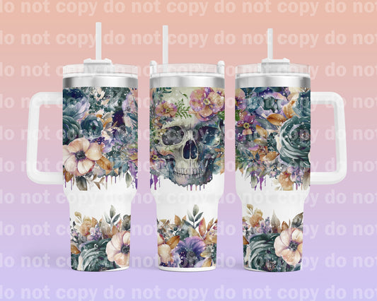 Skull With Flowers Drippy with Bottom Option 40oz Cup Wrap