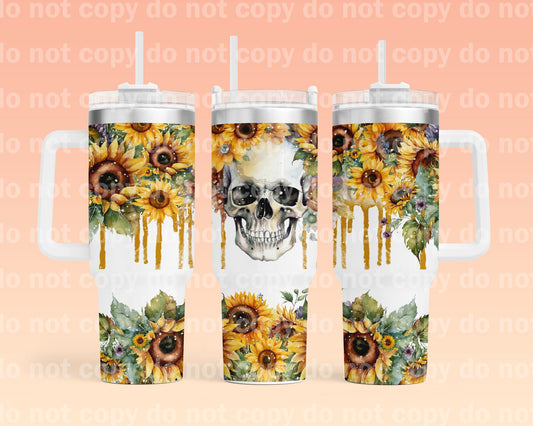 Skull With Sunflower Drippy with Bottom Option 40oz Cup Wrap