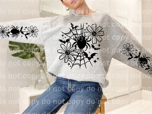 Spider Web and Flowers Black/White