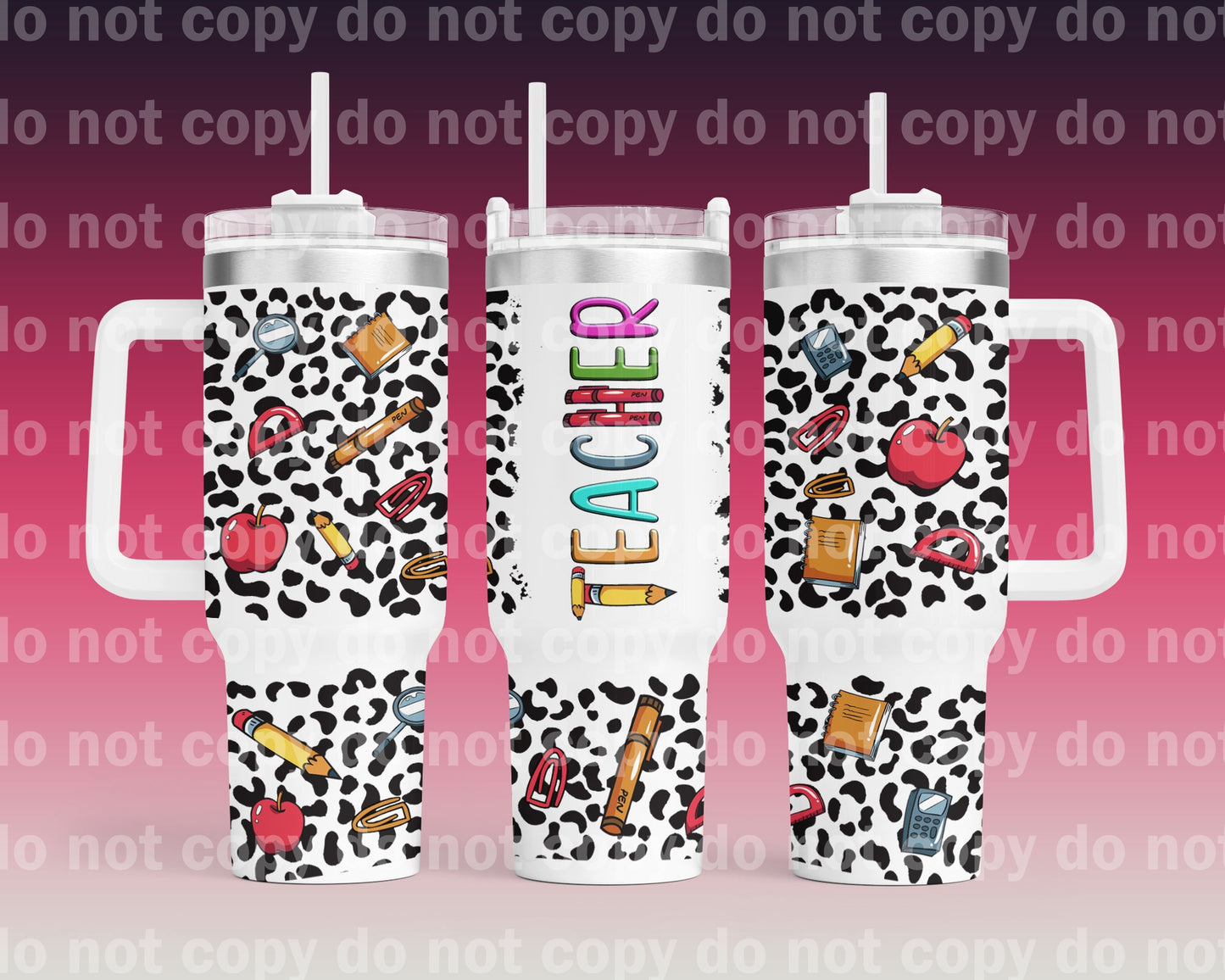 Teacher Leopard Print with Bottom Option 40oz Cup Wrap