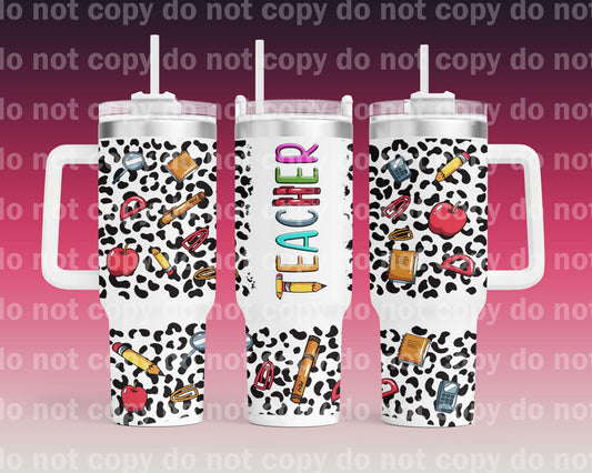 Teacher Leopard Print with Bottom Option 40oz Cup Wrap