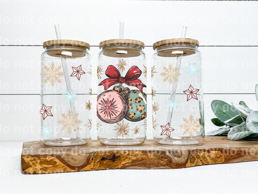 Vintage Christmas Balls Gold Sparkle 16oz Cup Wrap