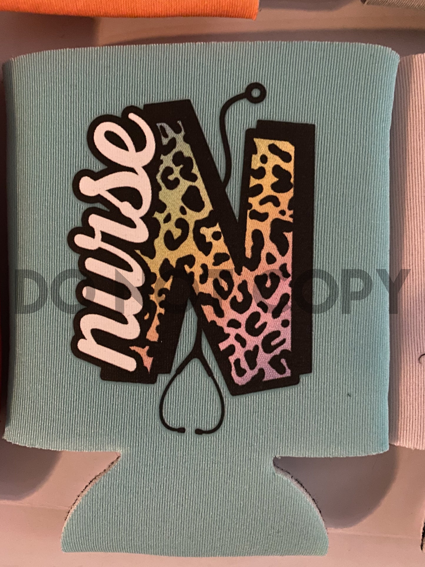 Nurse Leopard Rainbow neon colorful Coozie can hugger Low heat Full color Screen Print transfer