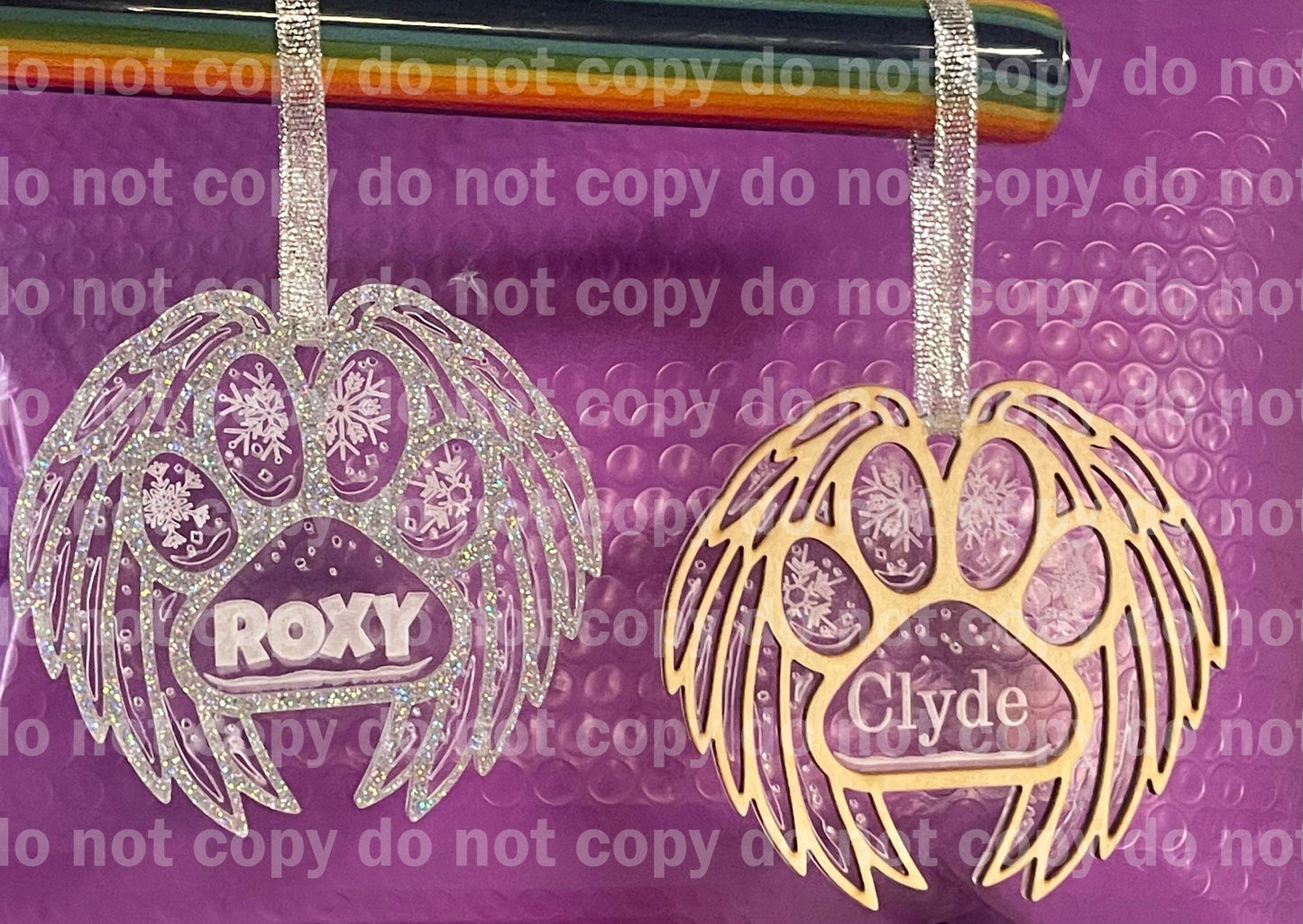 Acrylic and or birch wood customizable angel wing memorial pet ornament Laser Made