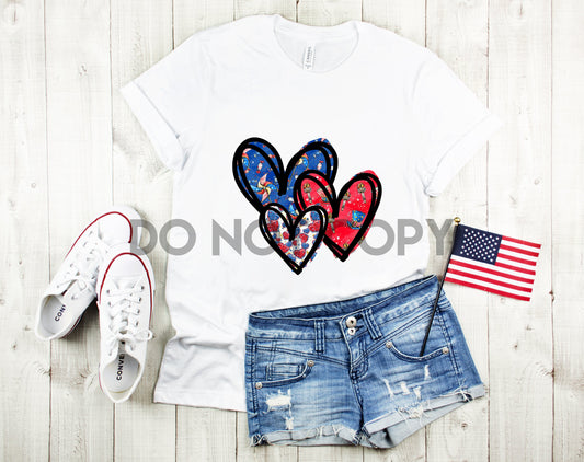 Patriotic Hearts Black Outline Sublimation print