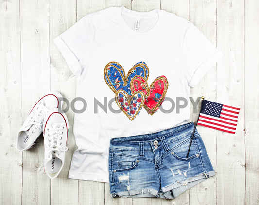 Patriotic Hearts Glitter Outline Sublimation print