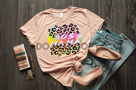 Mama Leopard de los años 80 con estampado de neón de colores brillantes inspirado en Frank ALTO CALOR Transferencia de serigrafía a todo color 