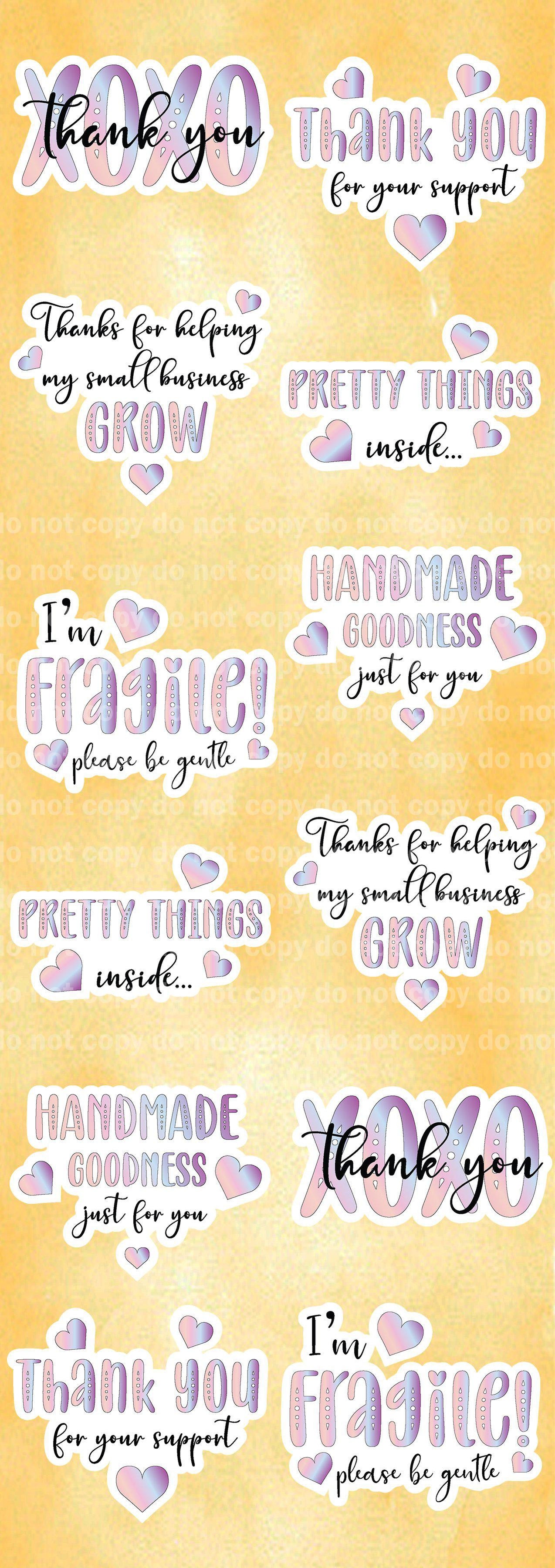 Business Stickers Set Pastel Color- 12 Glossy Stickers per sheet