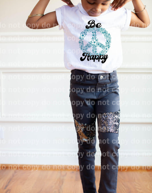 Be Happy Peace Sign Floral Sublimation print
