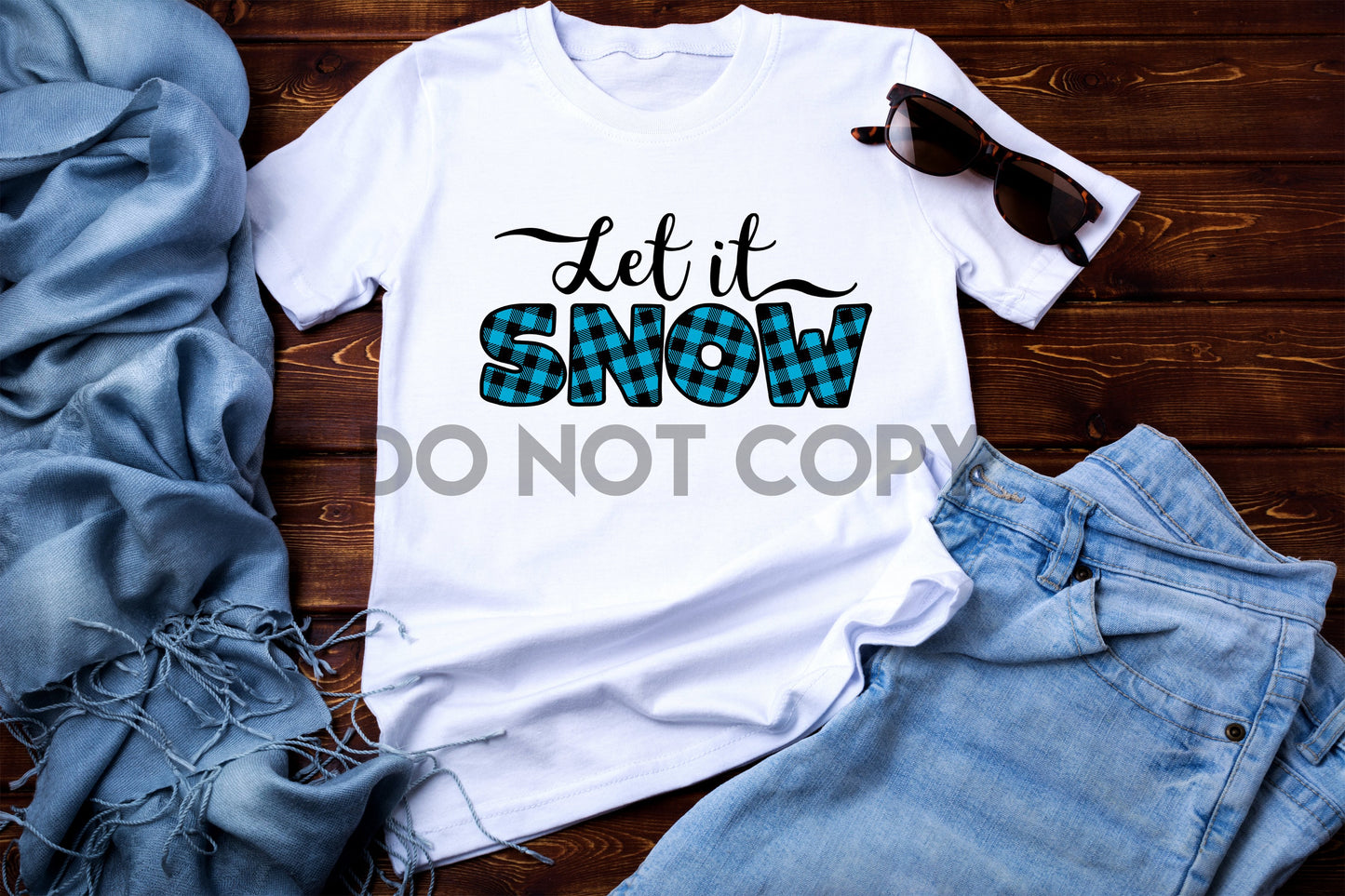 Let It Snow Blue Plaid Sublimation print