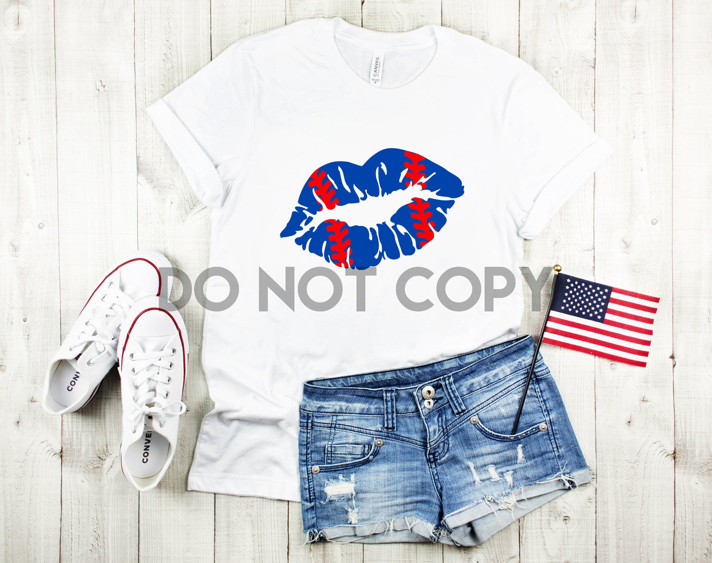 Red and Blue Baseball Lips Sublimation print