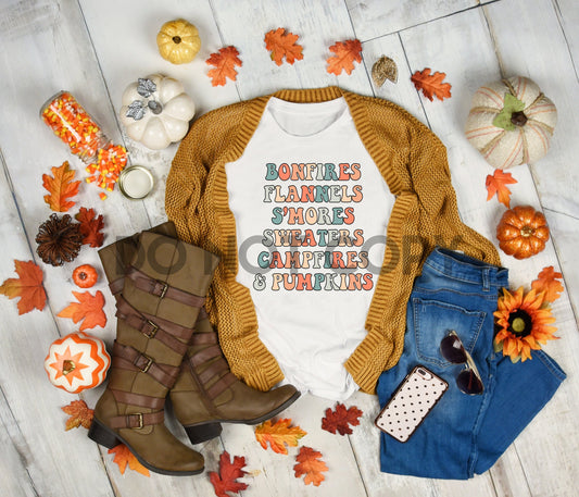 Bonfires Flannels S'mores Sweaters Campfires and Pumpkins Sublimation print