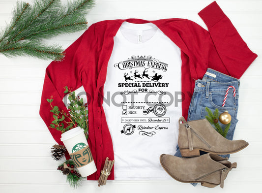 Christmas Express Special Delivery for Nice, Reindeer Express Sublimation print