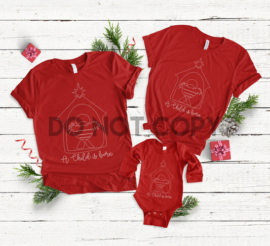 Un Niño Nace Natividad niño Jesús Navidad Blanco Serigrafía transferencia un color plastisol 