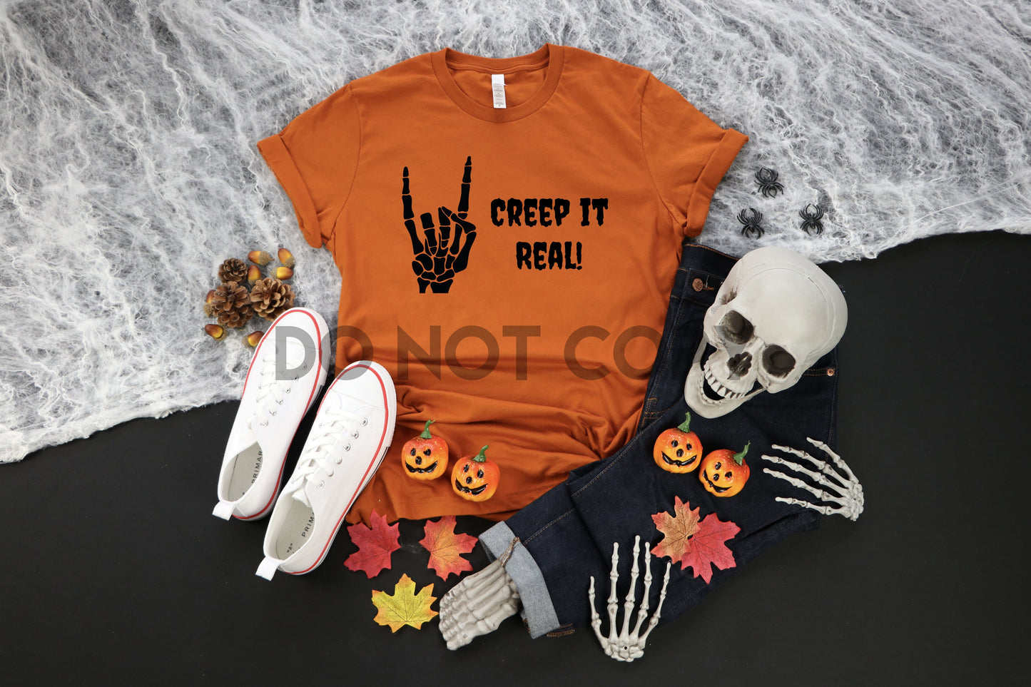 Creep It Real Skeleton Hand BLACK and WHITE INK one color Screen print transfer