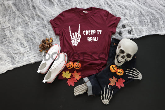 Creep It Real Skeleton Hand BLACK and WHITE INK one color Screen print transfer