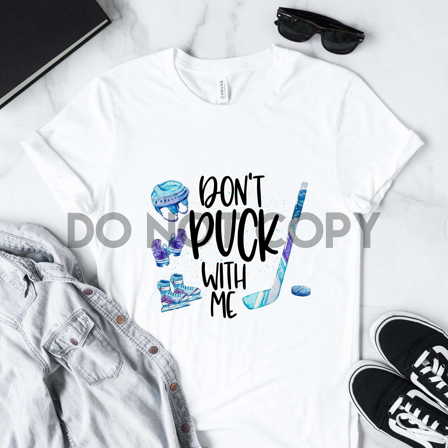 Don't Puck With Me Hockey Watercolor Equipment Sublimation Print