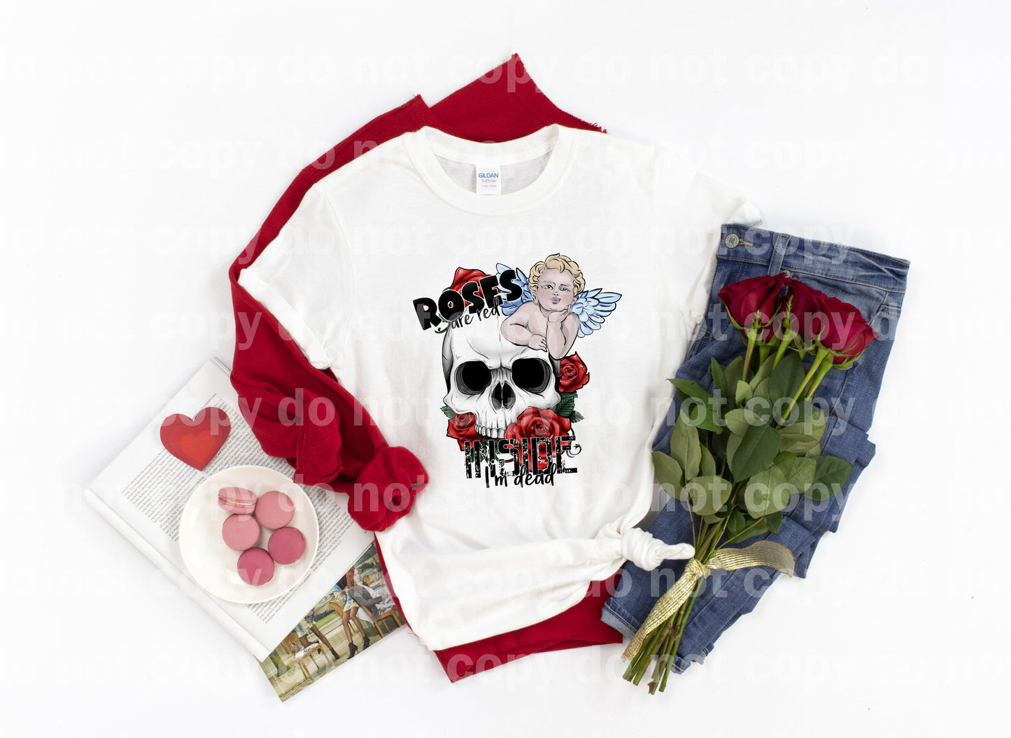 Roses are Red Inside I'm Dead Skull and Cupid Sublimation print