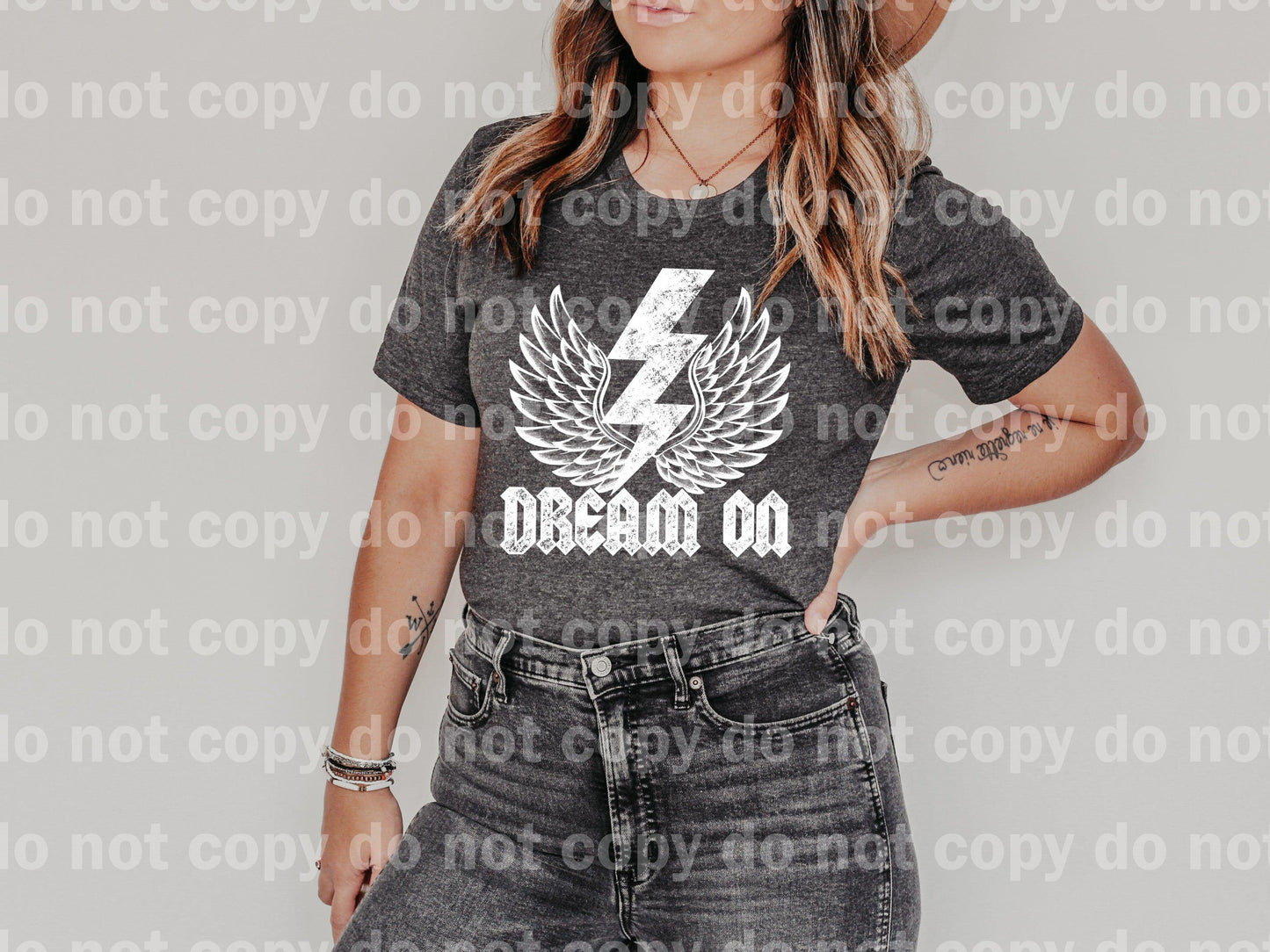 Dream on Wings and Lightning Bolt WHITE INK one color Screen print transfer