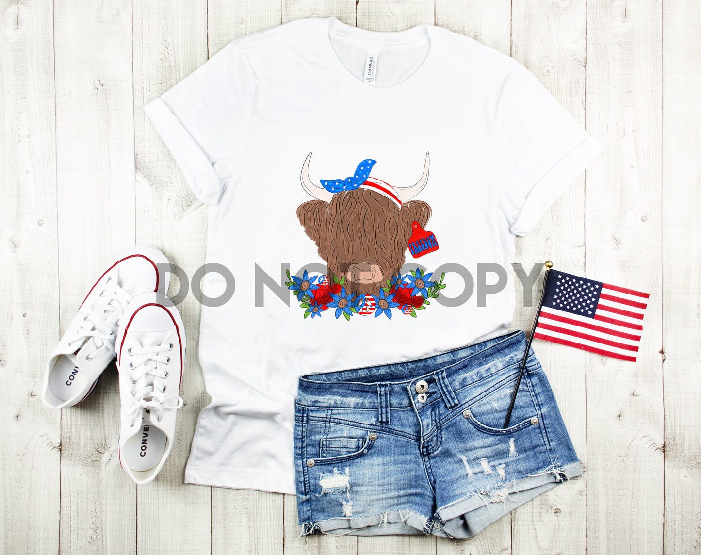 Freedom Patriotic Shaggy Cow Sublimation Print