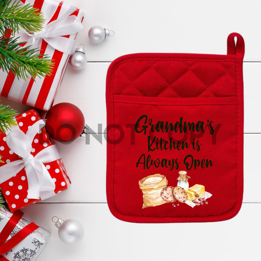 Grandma's Kitchen is Always Open oven mitt pot holder HIGH HEAT Full color Screen Print transfer