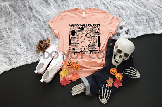 Halloween Collage BLACK INK one color Screen print transfer